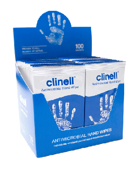Clinell Anti-Bacterial Hand Wipes-100 individual wipes x8