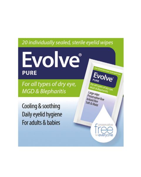 Evolve Pure Eyelid Wipes 20pcs RRP £7.99