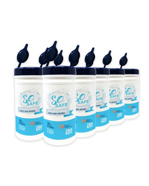 SO Safe 70% IPA Wipes 200 Tub (6 Pack)
