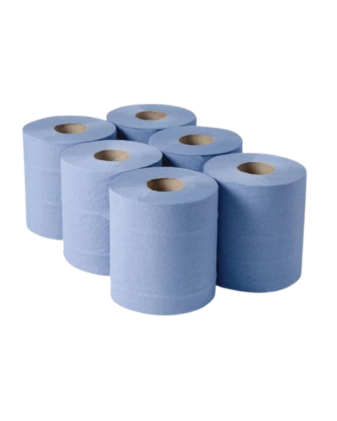 Blue 2 Ply Centrefeed rolls 150 metre x 180 mm - 6 pack